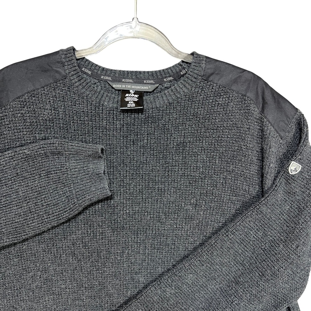 KÜHL Evader Waffle Knit Sweater Mens XXL Gray Shoulder Patch Merino Wool Blend
